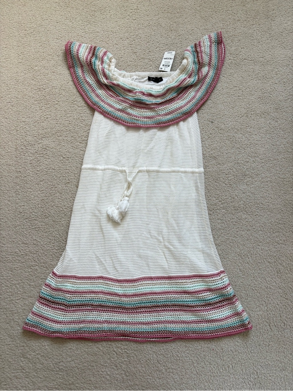 INC crochet metallic off-shoulder mini dress coastal resortwear feminine sz M